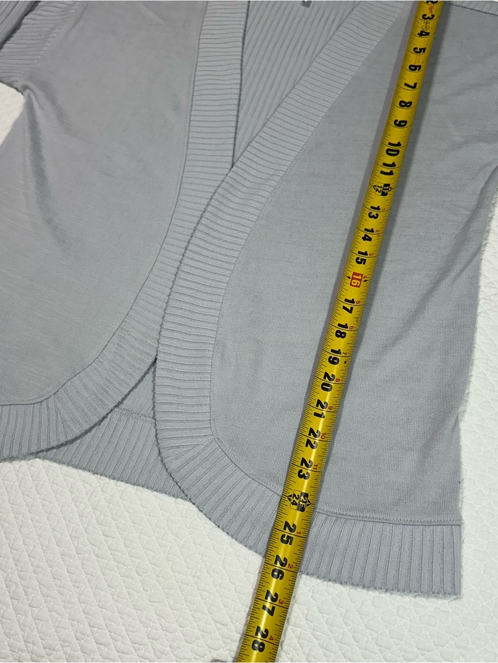 Open-Front Light Gray Ribbed-Trim Cardigan - Picture 3 of 6
